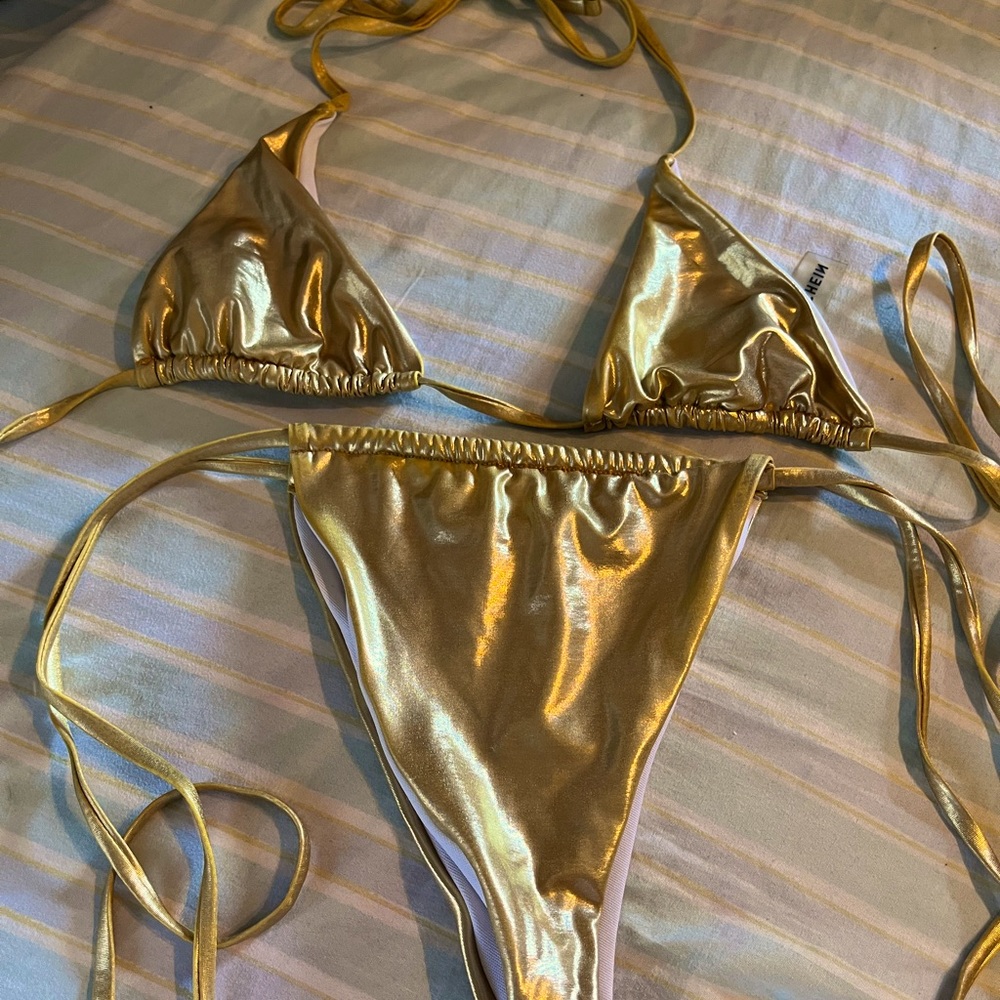 Very Sexy Gold metallic string, bikini, size large